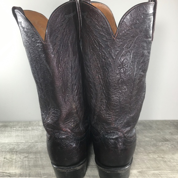 Lucchese 1883 N1014R4 Men’s Western Black Cherry Ostrich Leather Cowboy Boots 12 - Picture 9 of 13